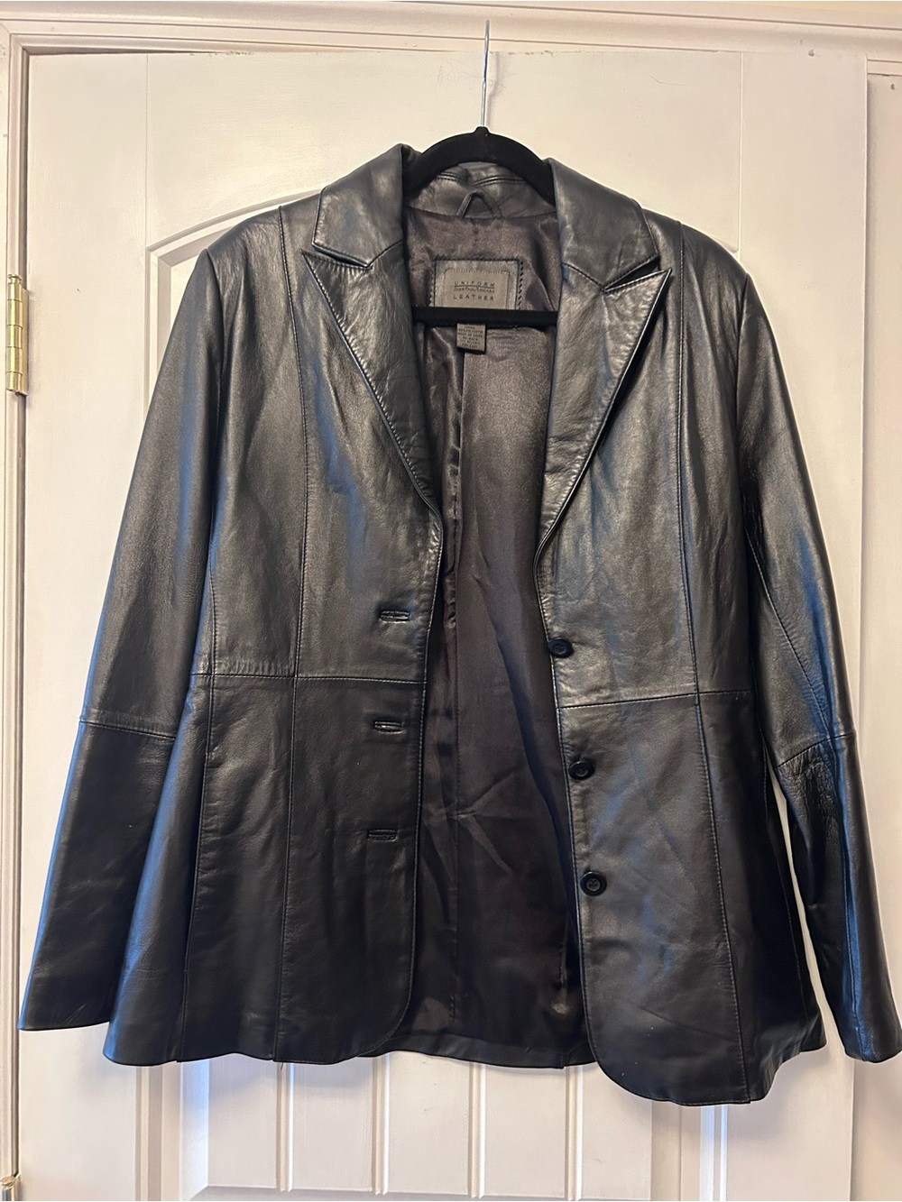 VINTAGE Genuine Leather Blazer Jacket - Black - Picture 5 of 6